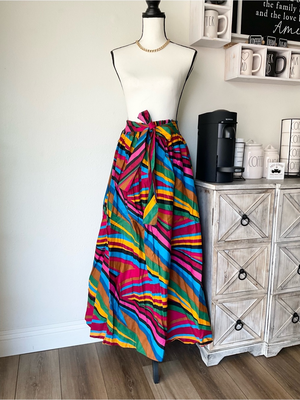 Vibrant Multicolor Striped Maxi Skirt with Waist Tie